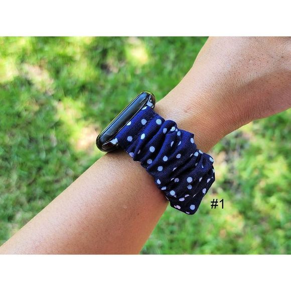 Navy Blue Scrunchies Watch Band for Apple Watch, Fitbit, Samsung, Garmin, Gizmo - Picture 3 of 9
